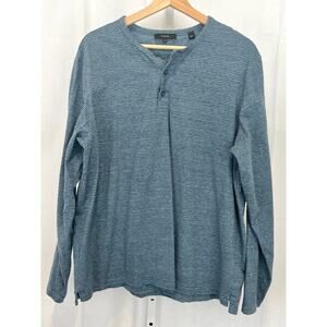 VINCE Striped Henley Long Sleeve Shirt Cotton Knit Blue Size XL